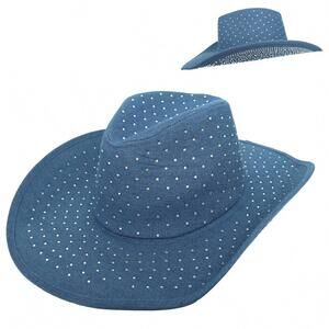 NEW SOPHIA COLLECTION women's fashion rhinestone jeweled cow boy hat in denim